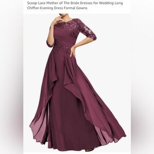 Chiffon lace evening dress formal long gown scoop neck dark Rose size 24 wedding
